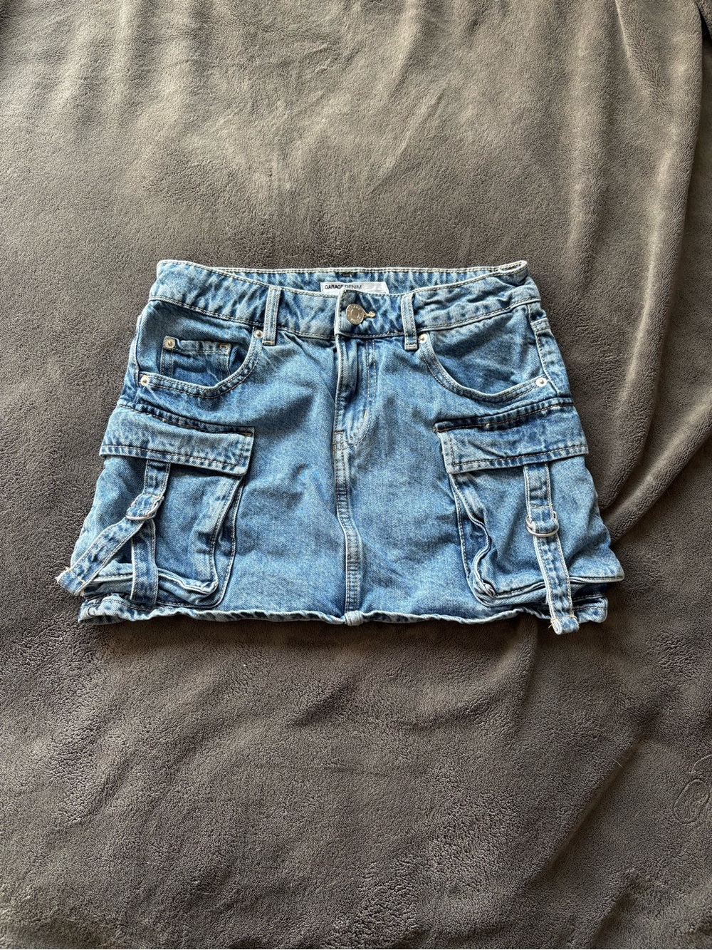 Light Blue Denim Cargo Mini Skirt - Garage Denim